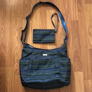 Baggallini Moss Striped Hobo Travel Tote Shoulder Purse Bag
